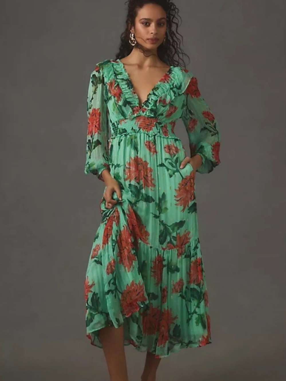 Anthropologie The Odetta Ruffled V—Neck Dress